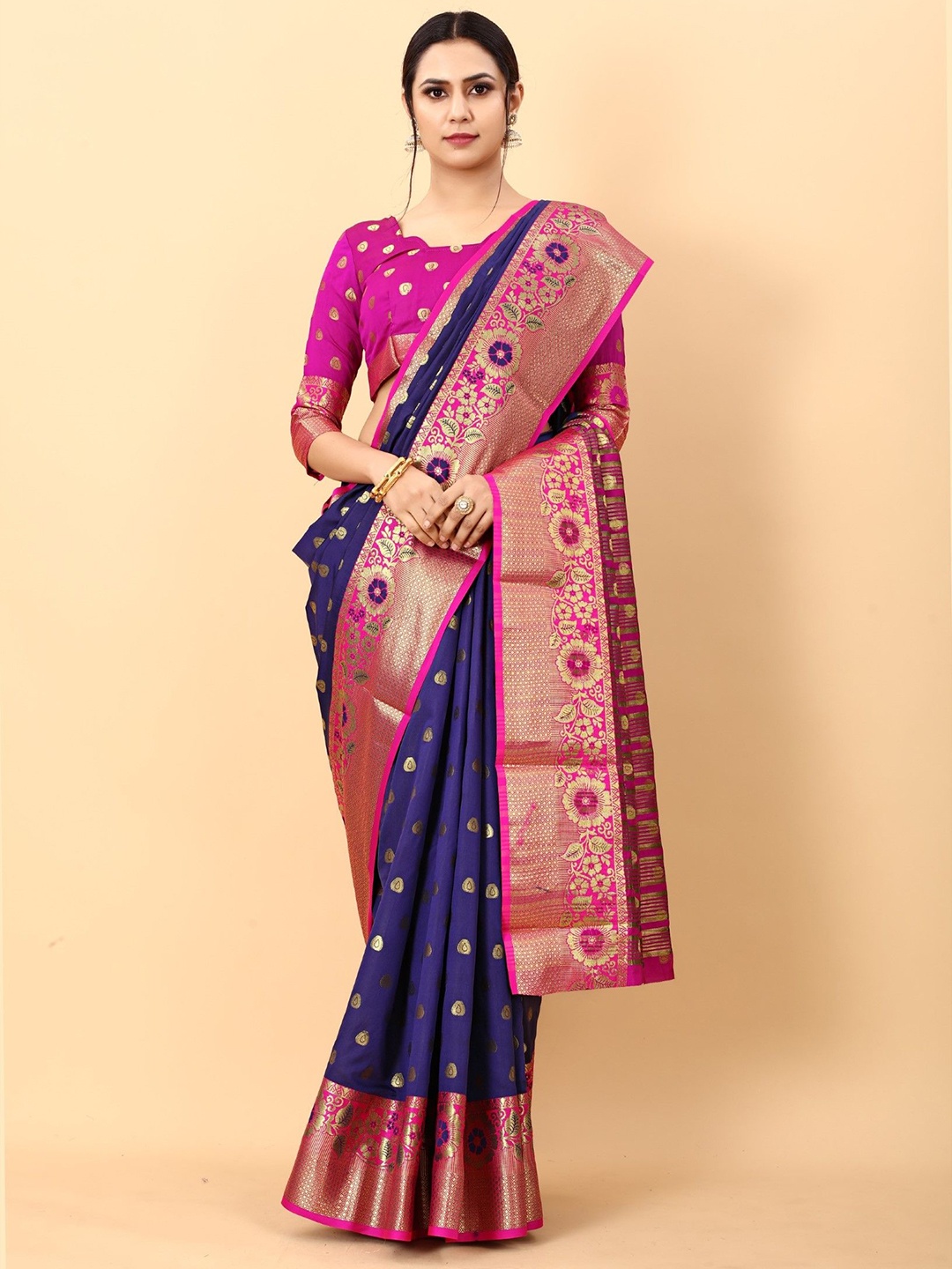 

Moda Rapido Ethnic Motifs Woven Design Zari Banarasi Saree, Blue