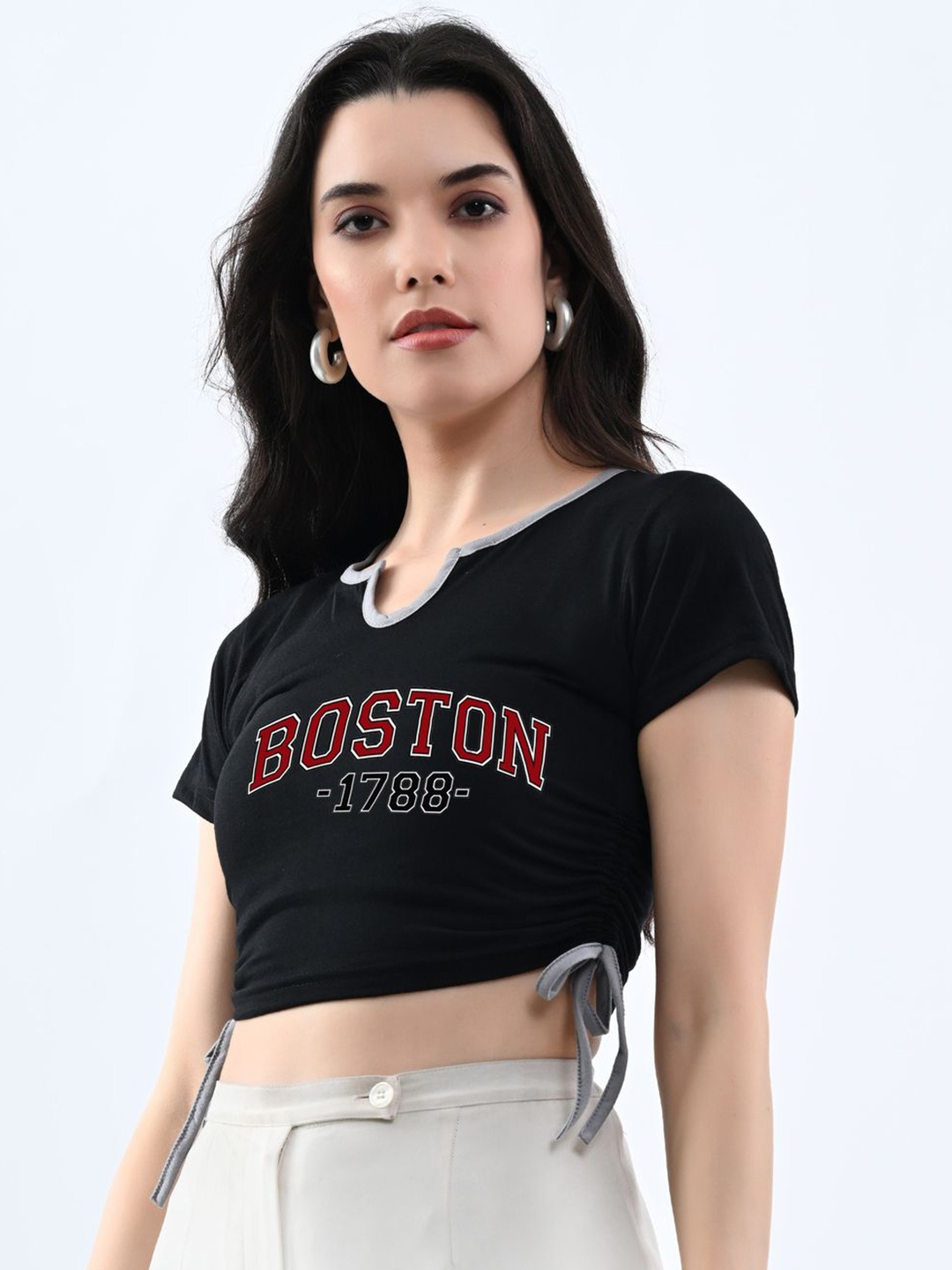

Moda Rapido Women Printed Cotton Crop Top, Black