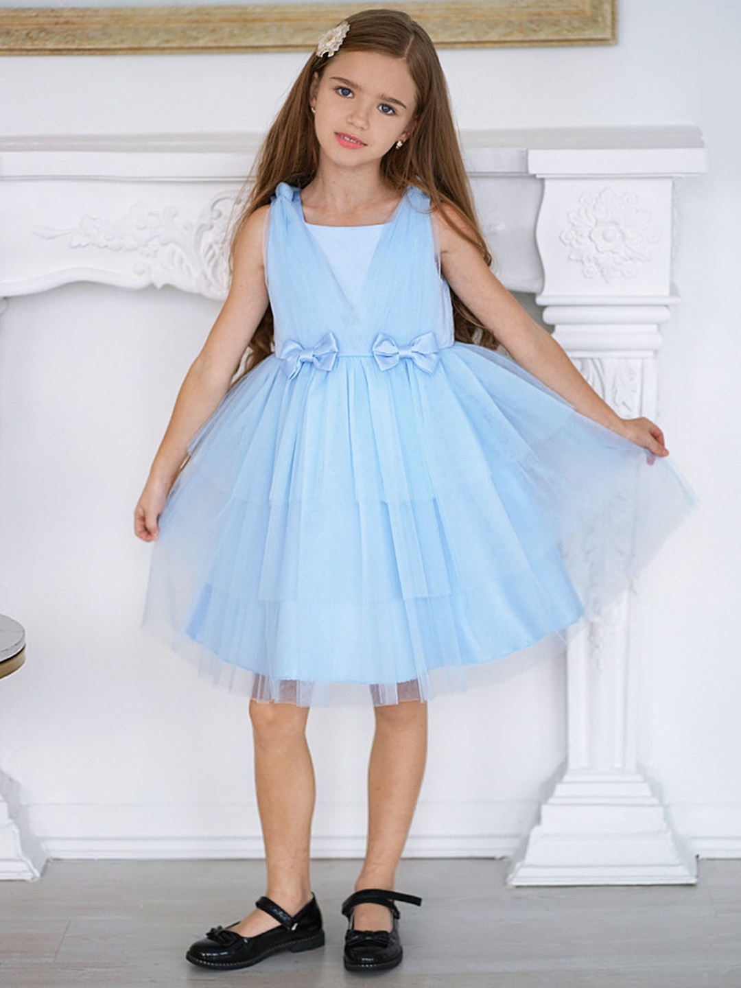 

LULU & SKY Girls Fit & Flare Bow-knot Detail Tulle Dress, Blue