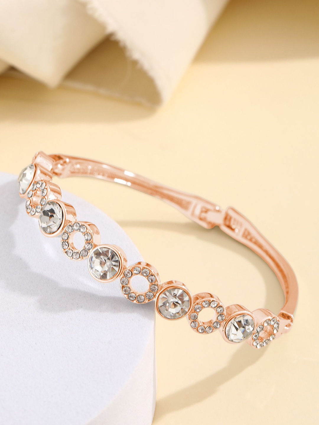 

Shining Diva Fashion Rose Gold-Plated Crystals Studded Bangle-Style Bracelet