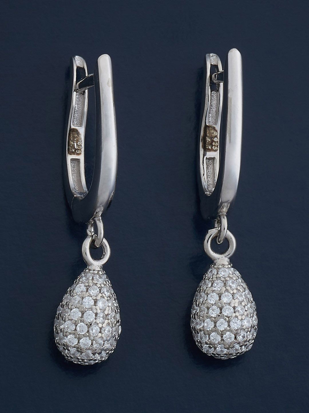 

Kushal's Fashion Jewellery 92.5 Silver Rhodium-Plated Zircon Hoop Earrings, White