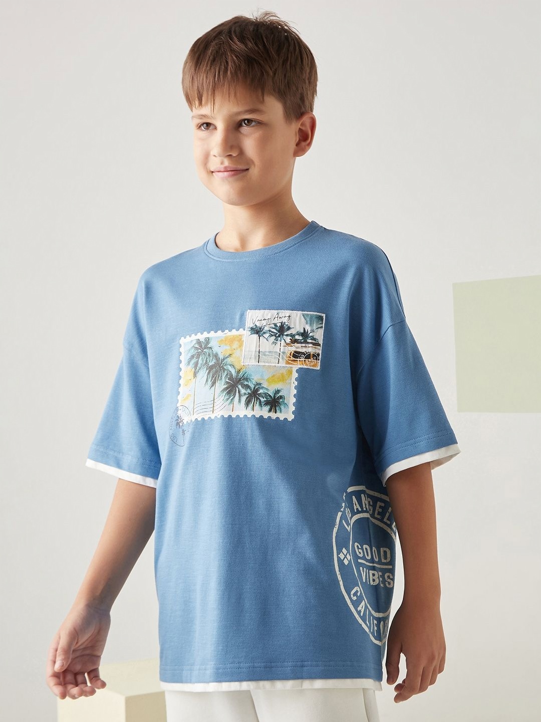 

max Boys Graphic Printed Round Neck Cotton T-shirt, Blue