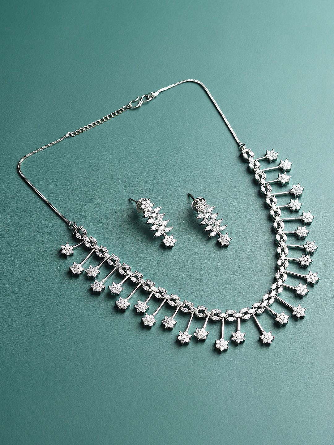 

RHOSYN Rhodium-Plated American Diamond Stone-Studded Jewellery Set, Silver