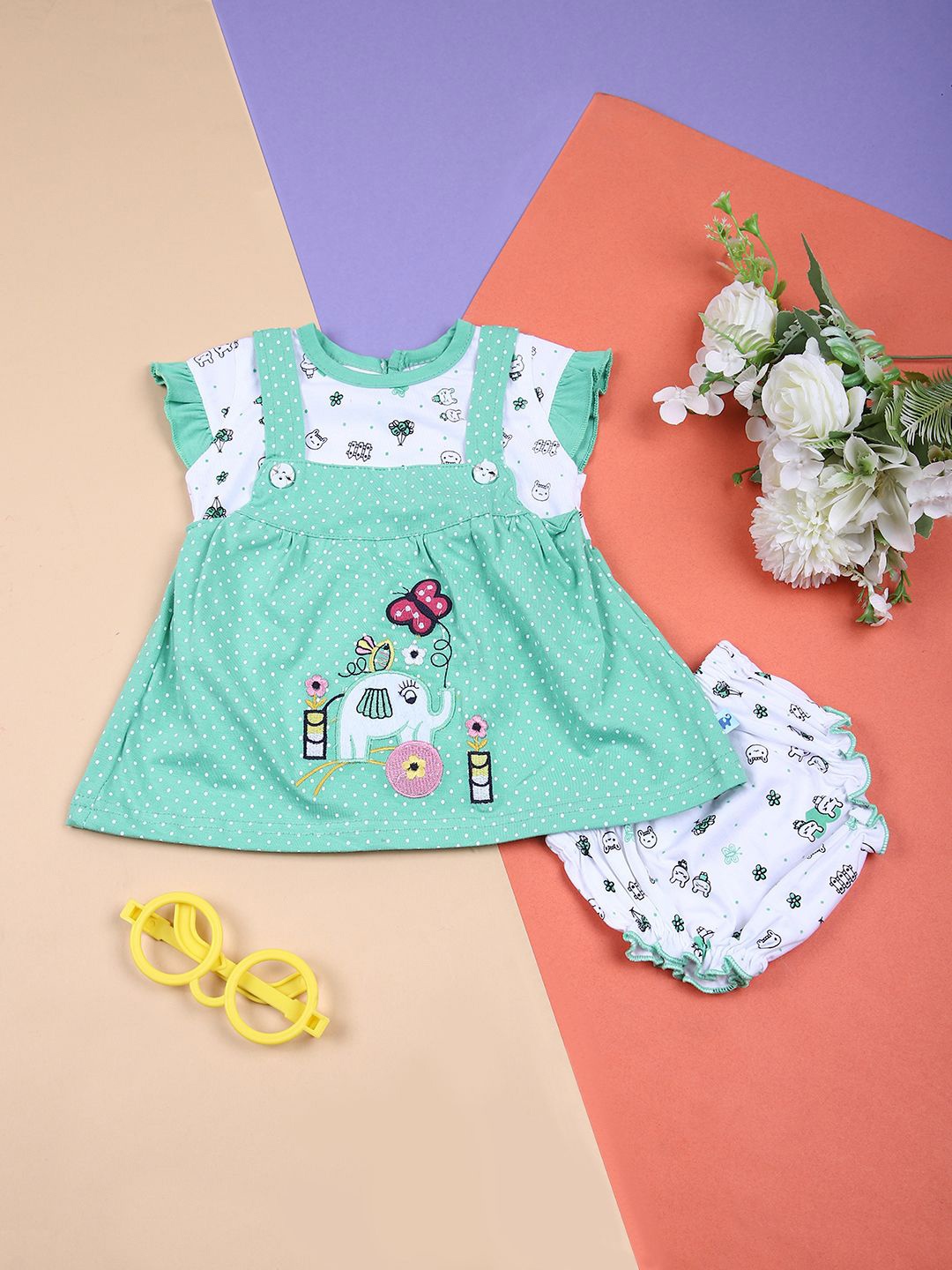 

V-Mart Girls Floral Print A-Line Dress, Green
