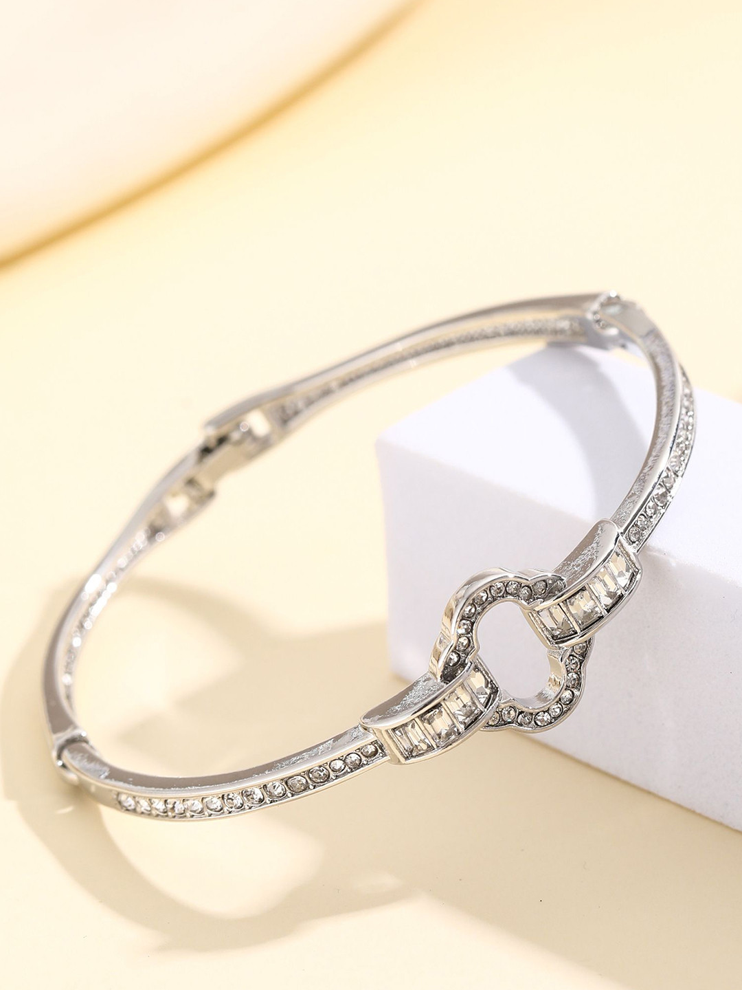 

Shining Diva Fashion Silver-Plated Crystals And Stones Studded Bangle-Style Bracelet