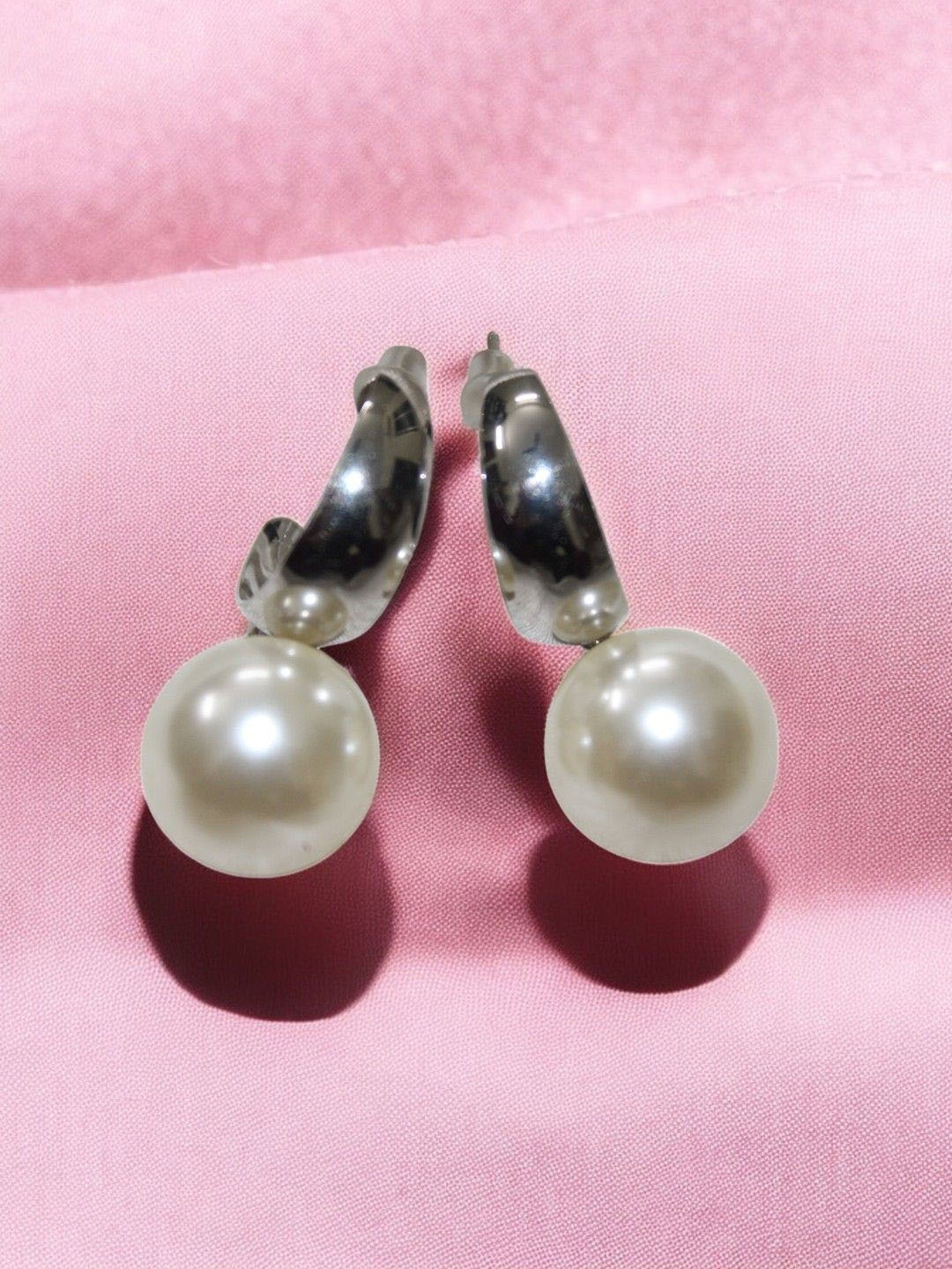 

Jolly Faces Pearls Beaded Contemporary Drop Earrings, Silver