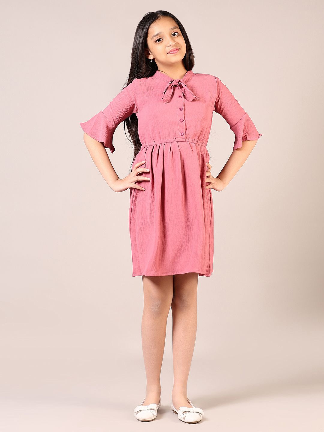 

V-Mart Girls Bell Sleeve Fit & Flare Dress, Pink