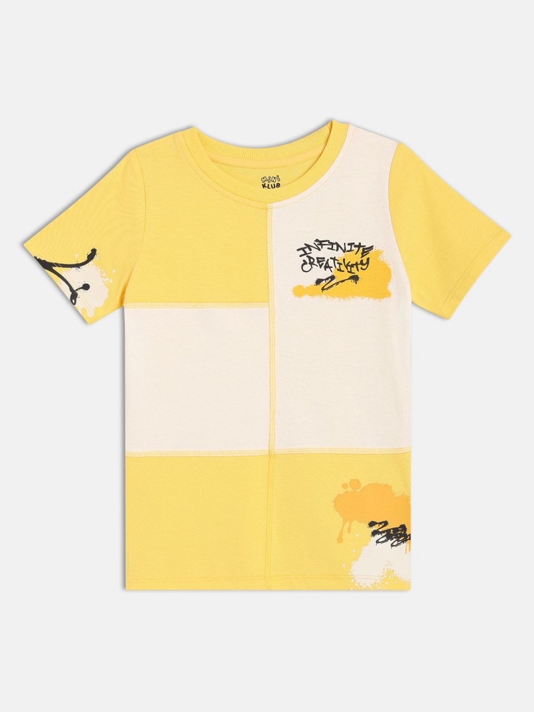 

MINI KLUB Boys Colourblocked Round Neck Cotton T-shirt, Yellow