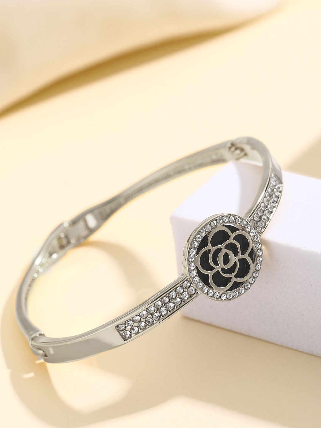 

Shining Diva Fashion Silver-Plated Crystals Studded Bangle-Style Bracelet