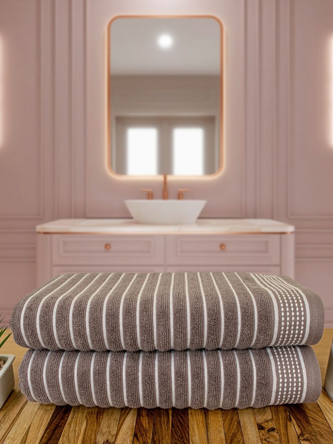 

Myntra Elegant Homes Brown & White 2 Striped Cotton 525 GSM Bath Towel