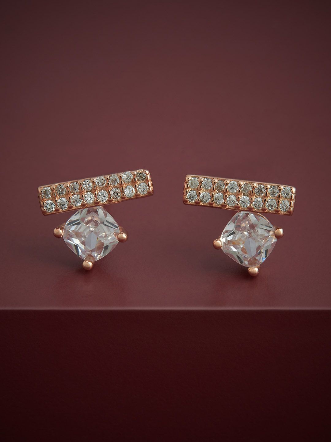 

Kushal's Fashion Jewellery 92.5 Sterling Silver Rose Gold-Plated Stone Studded Studs