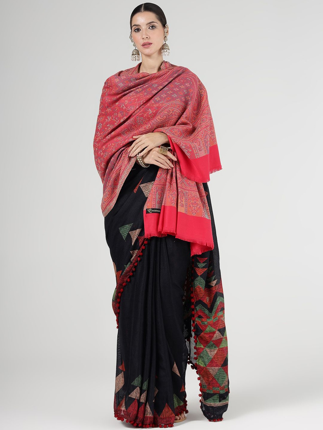 

PASHMAL INDIA PRIVATE LIMITED Floral Woven Design Woolen Shawl, Red