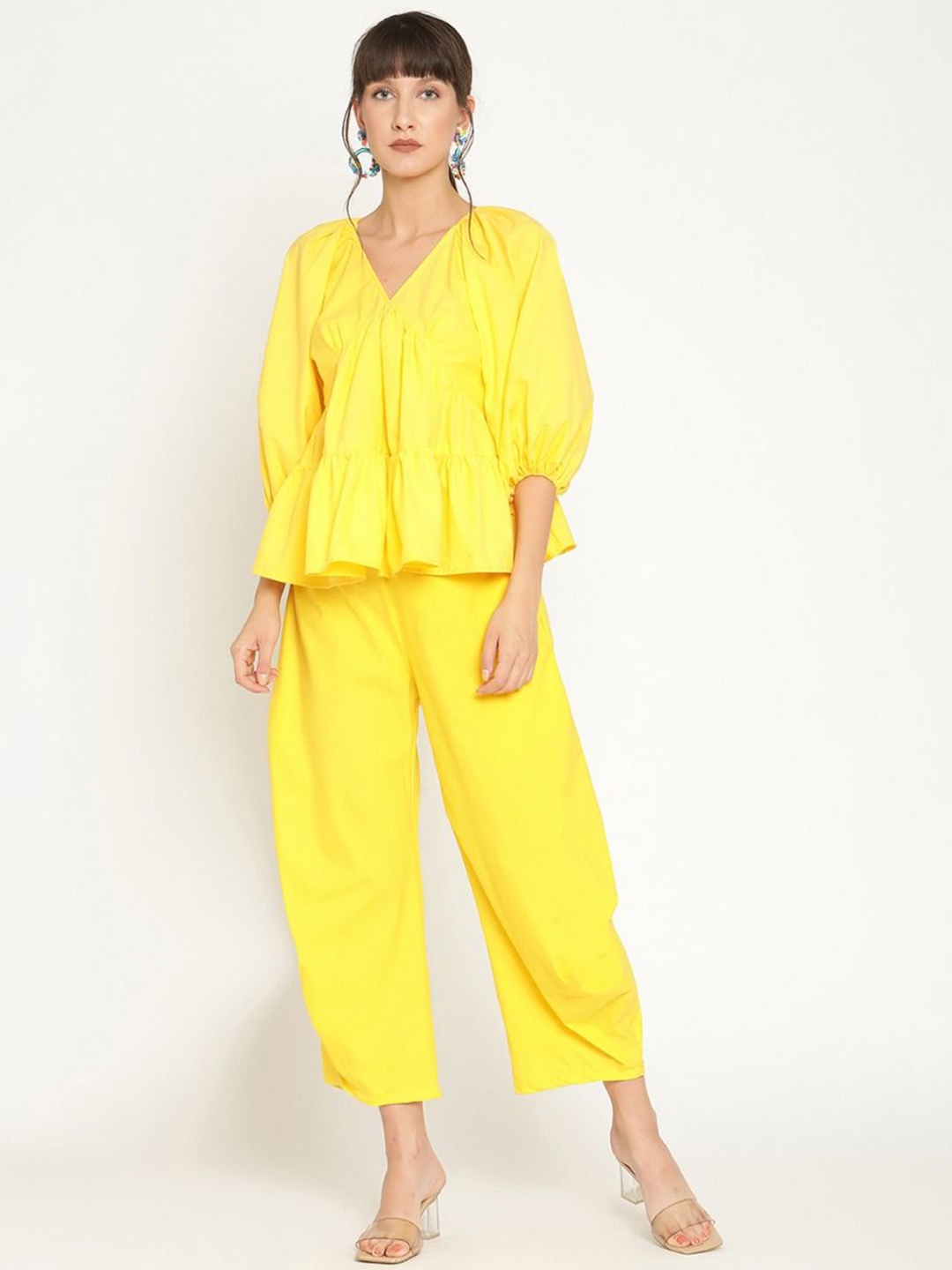

Abhishti Puff Sleeve Cotton Longline Top, Yellow