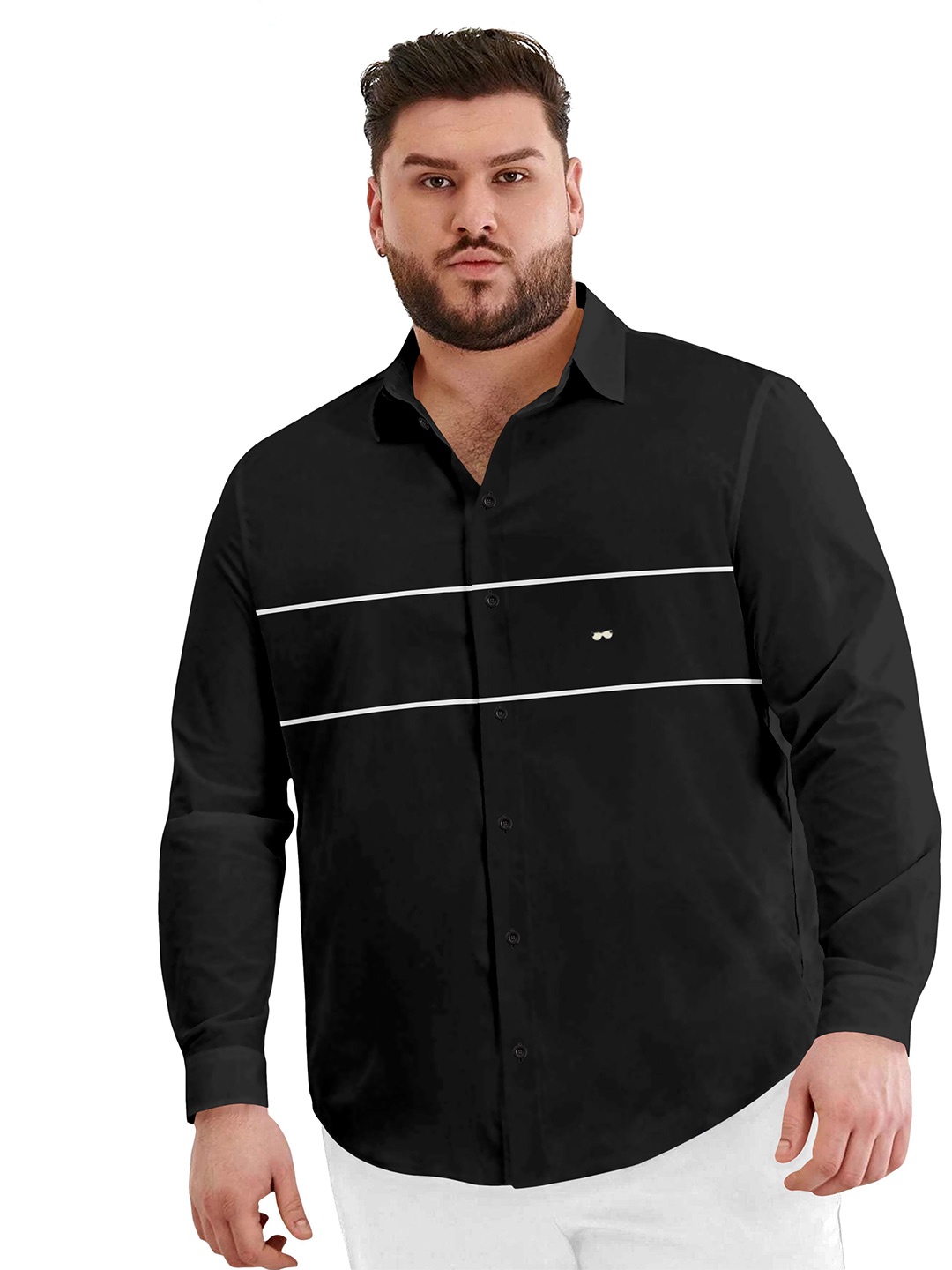 

Aloof Men Classic Fit Spread Collar Horizontal Striped Cotton Casual Shirt, Black