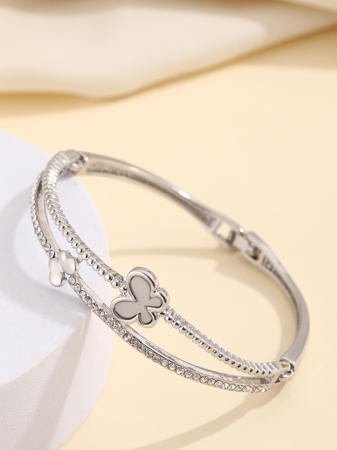 

Shining Diva Fashion Silver-Plated Crystals Studded Bangle-Style Bracelet