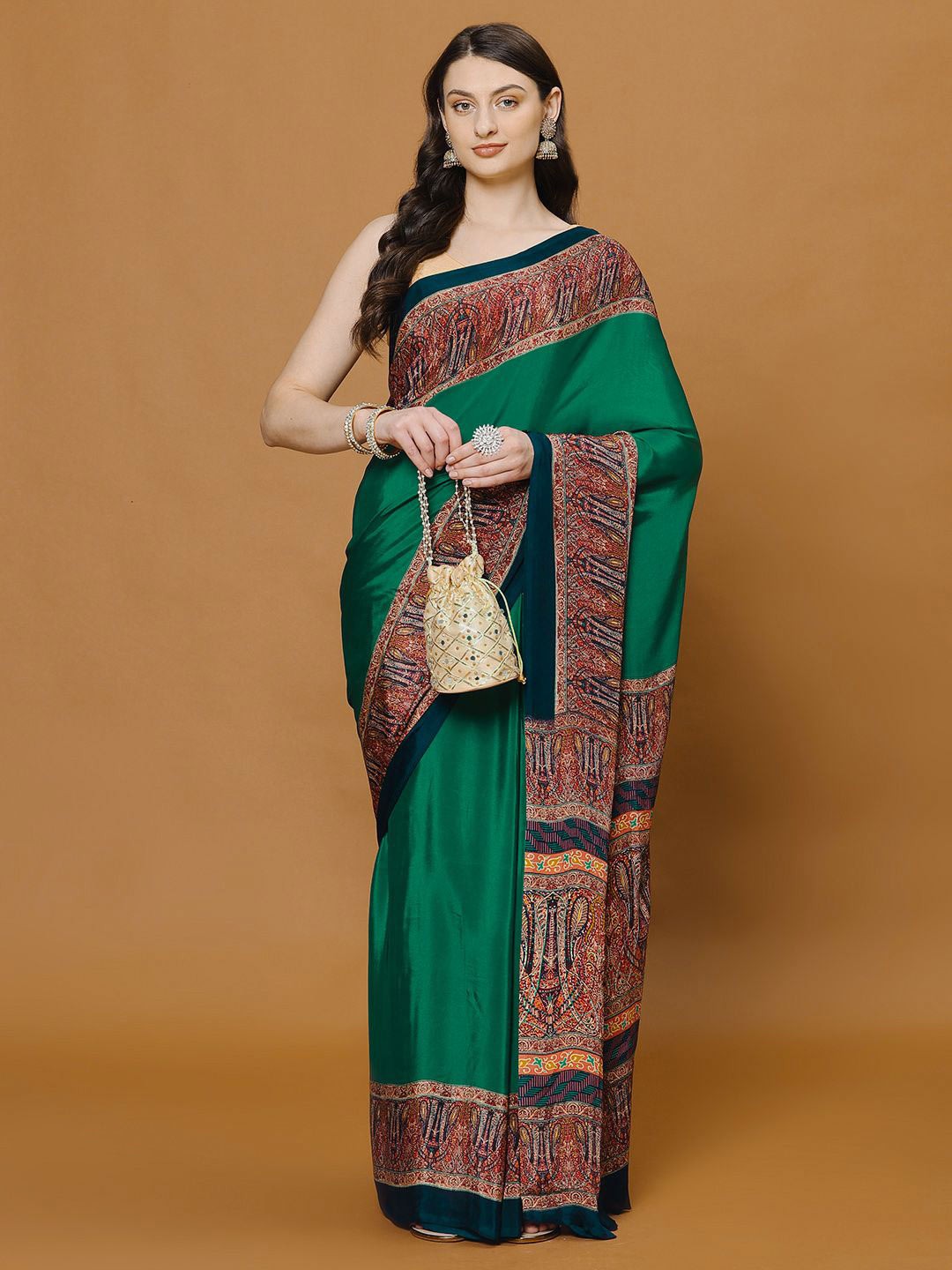 

Meena Bazaar Poly Crepe Saree, Blue