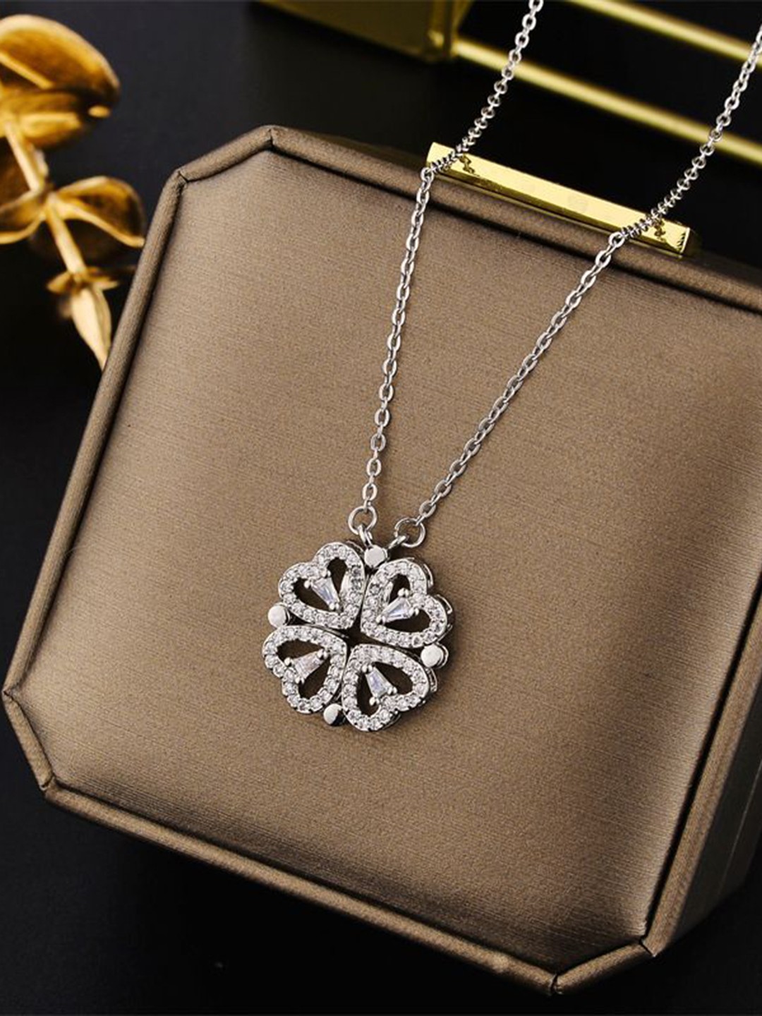 

DIVASTRI Stainless Steel Silver-Plated CZ Studded Heart Anti-Tarnish Pendants With Chains