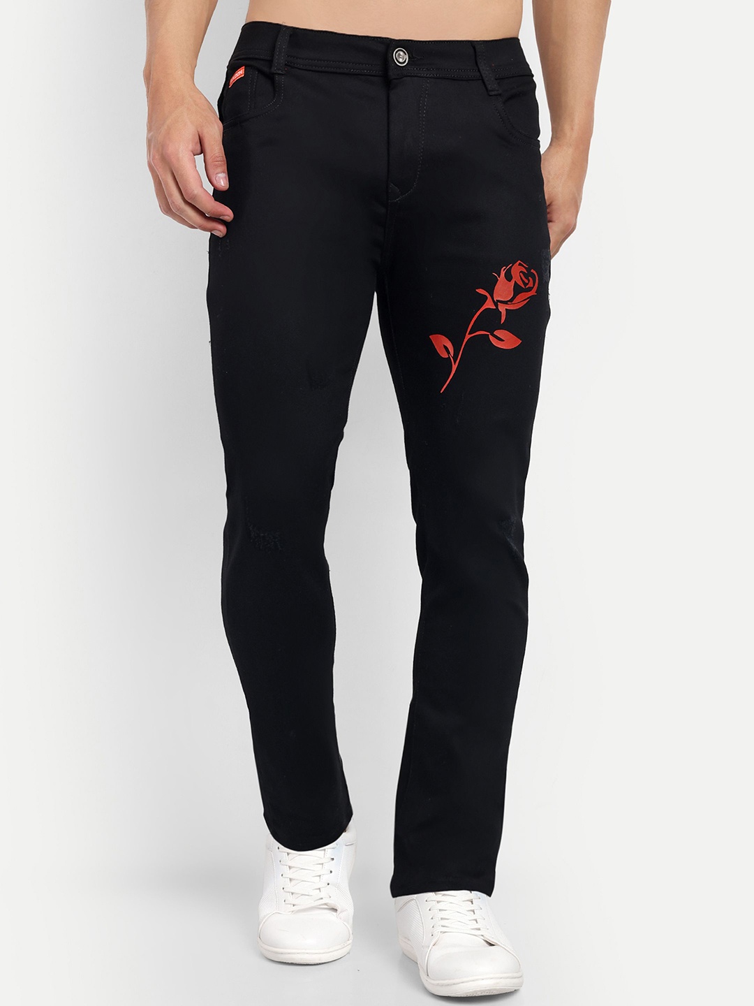 

styzon Men Cotton Slim Fit Mid-Rise Jeans, Black