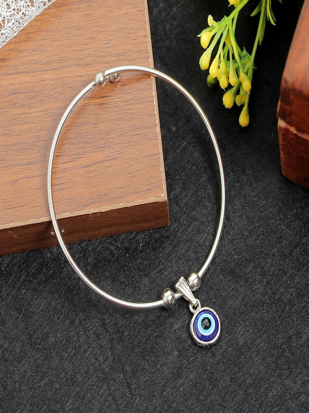 

DressBerry Silver-Plated Evil Eye Beaded Cuff Bracelet