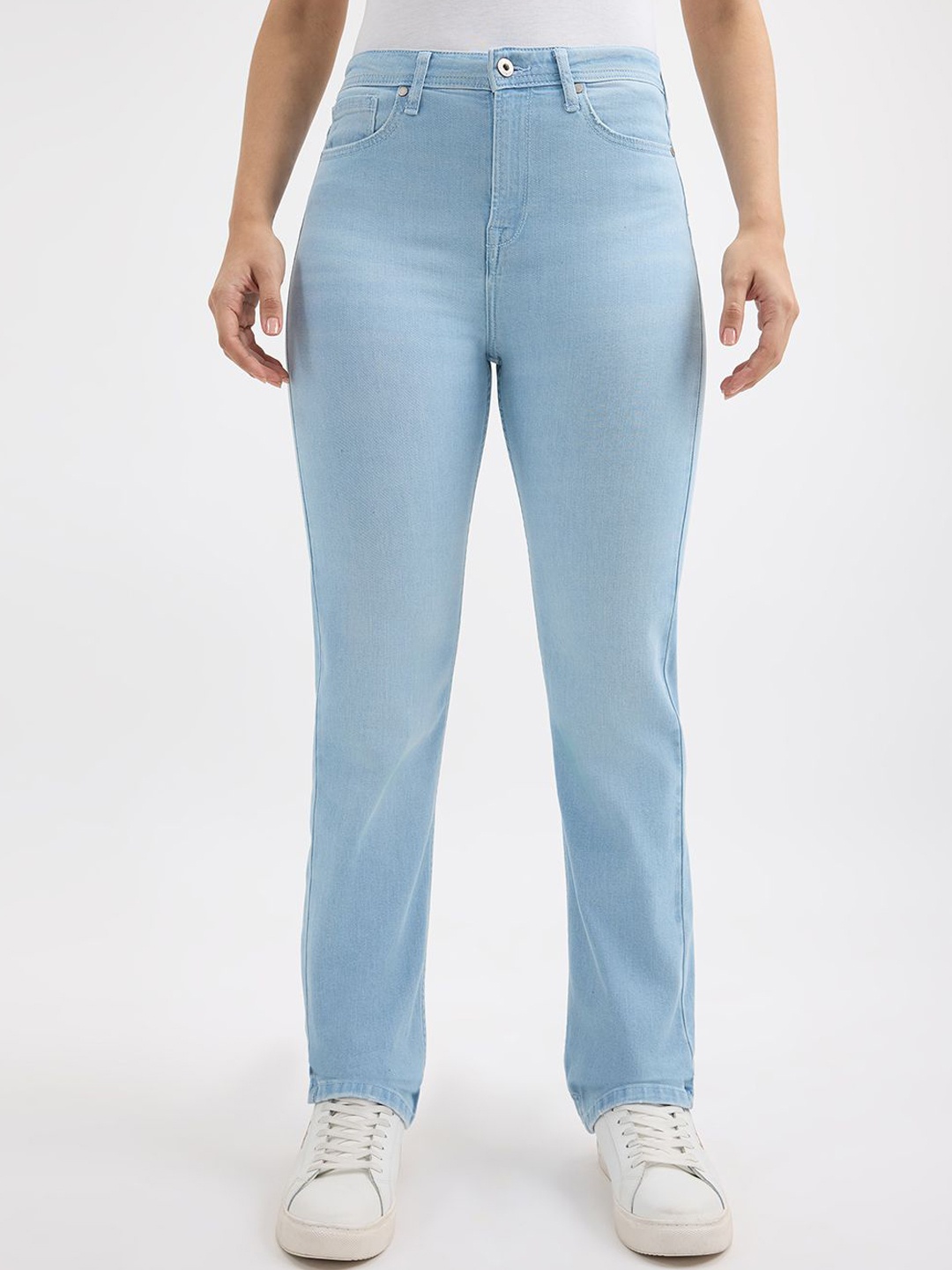 

Pepe Jeans Women Straight Fit High-Rise Light Fade Stretchable Jeans, Blue