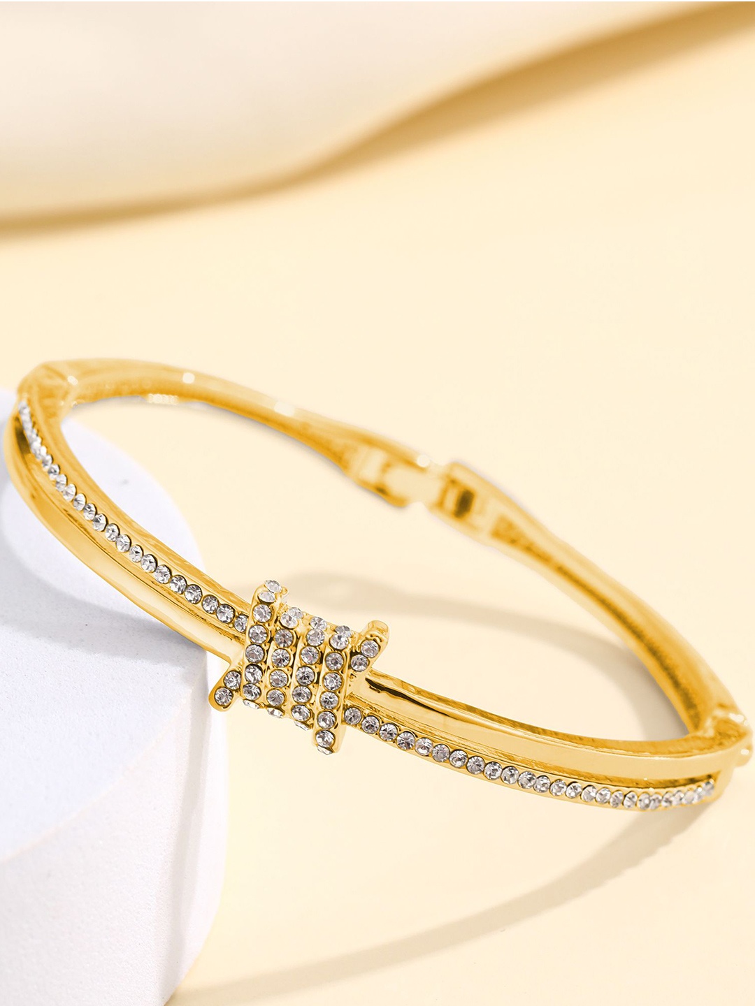 

Shining Diva Fashion Gold-Plated Crystals Studded Bangle-Style Bracelet