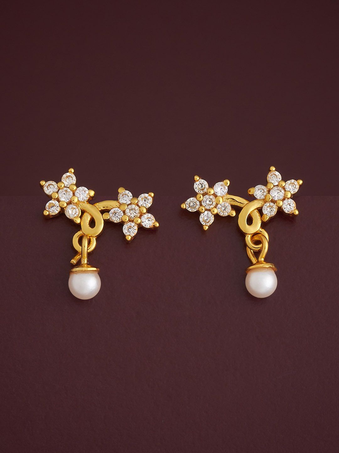 

Kushal's Fashion Jewellery 92.5 Silver Gold-Plated Zircon Studded Drop Earrings