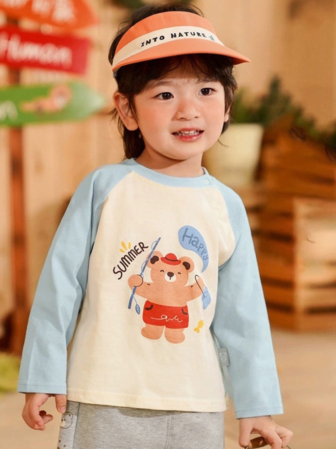 

LULU & SKY Boys Graphic Printed Round Neck Cotton T-shirt, Cream