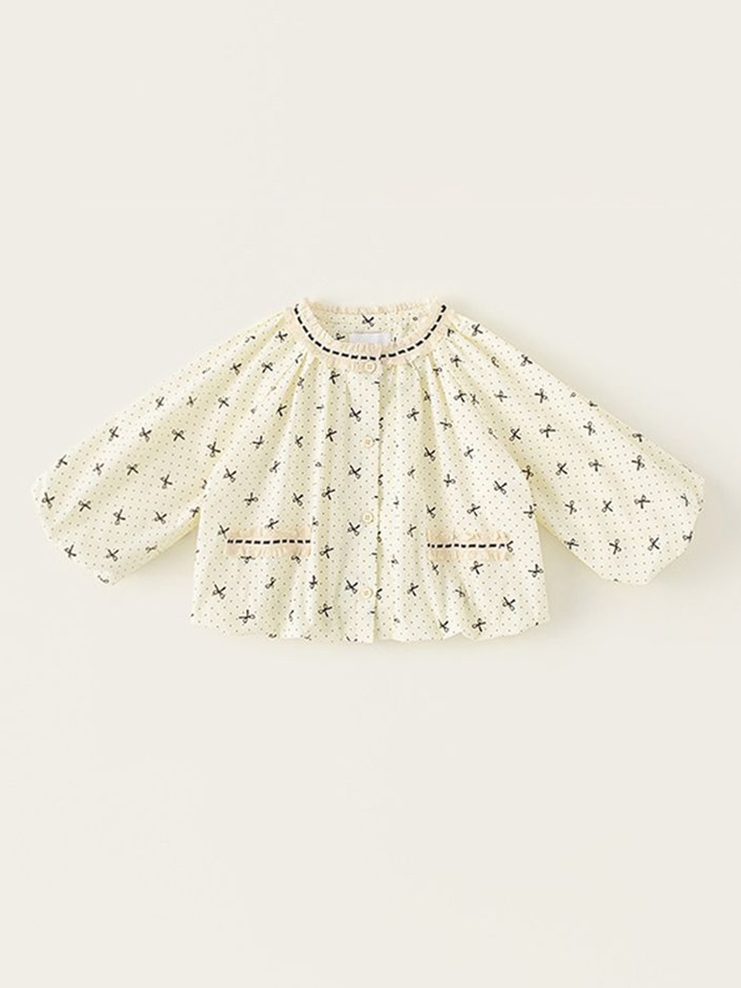 

LULU & SKY Girls Conversational Printed Round Neck Top, Cream