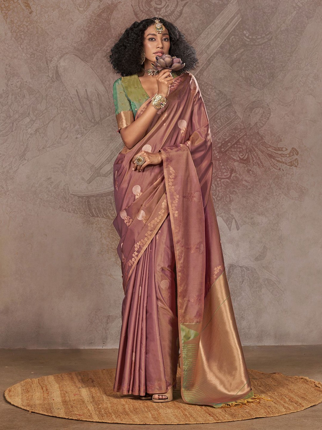 

elora Woven Design Zari Chanderi Saree, Rose