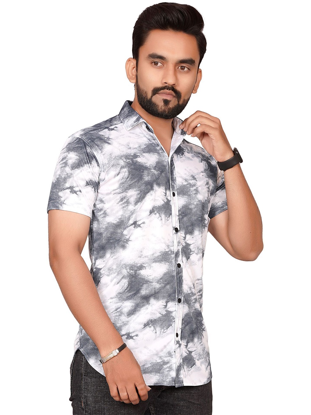 

Metronaut Men Regular Fit Spread Collar Abstract Printed Elastane Casual Shirt, Grey melange
