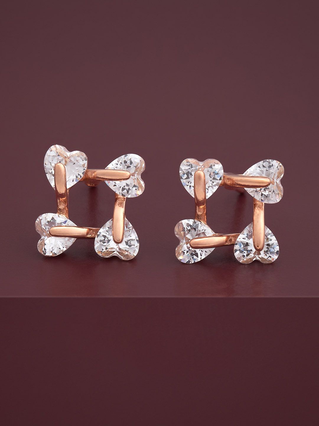 

Kushal's Fashion Jewellery 92.5 Silver Rose Gold-Plated CZ-Studded Classic Studs