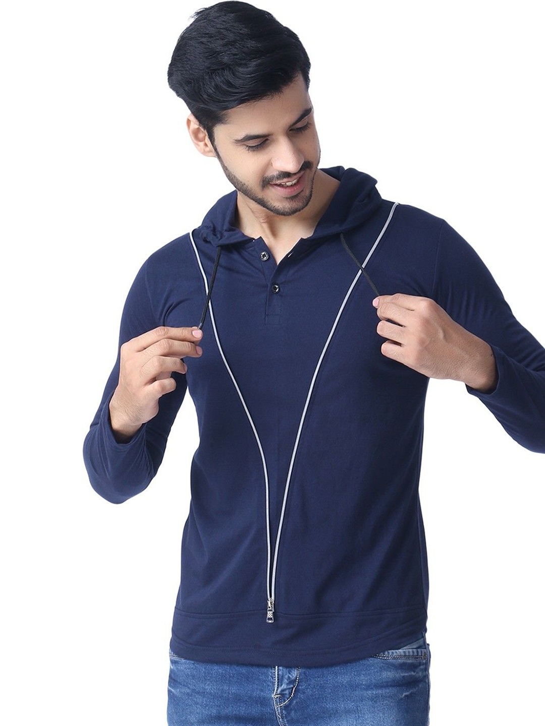 

Black Collection Men Solid Hood Cotton T-shirt, Navy blue