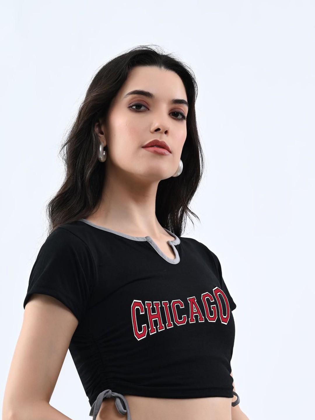 

Moda Rapido Women Typography Printed Round Neck Cotton Fitted Top, Black