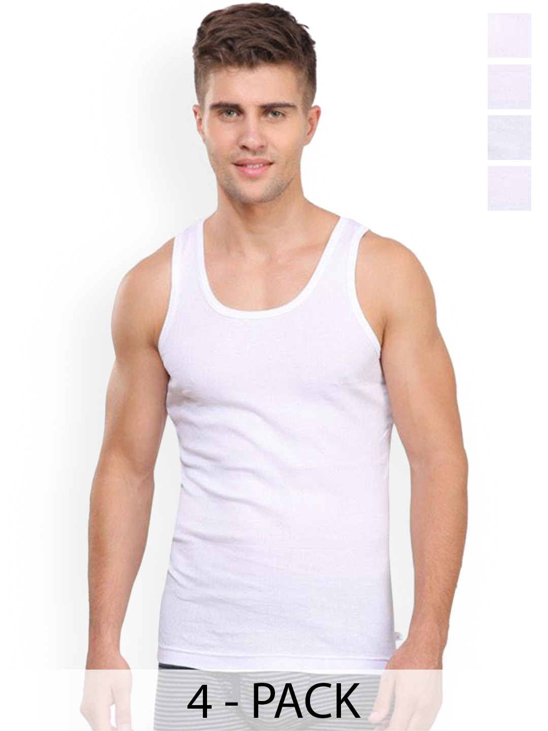 

Rupa Pack Of 4 Cotton Undershirt Vests Frontline-Rib-White-RN-4-90