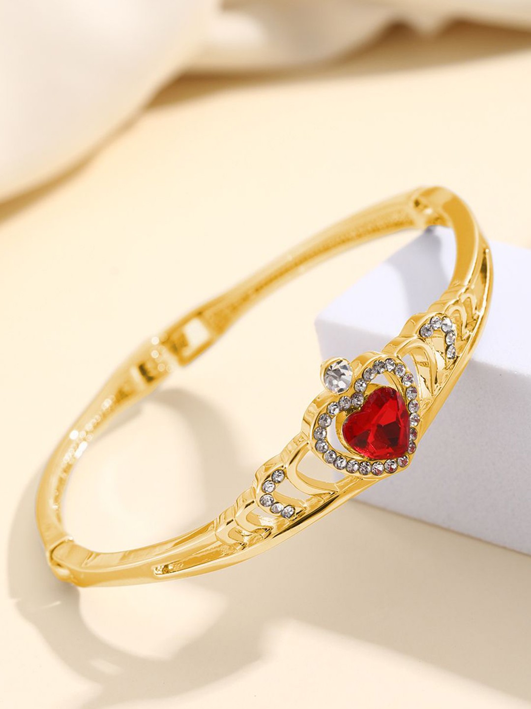 

Shining Diva Fashion Gold-Plated Crystals And Stones Studded Bangle-Style Bracelet