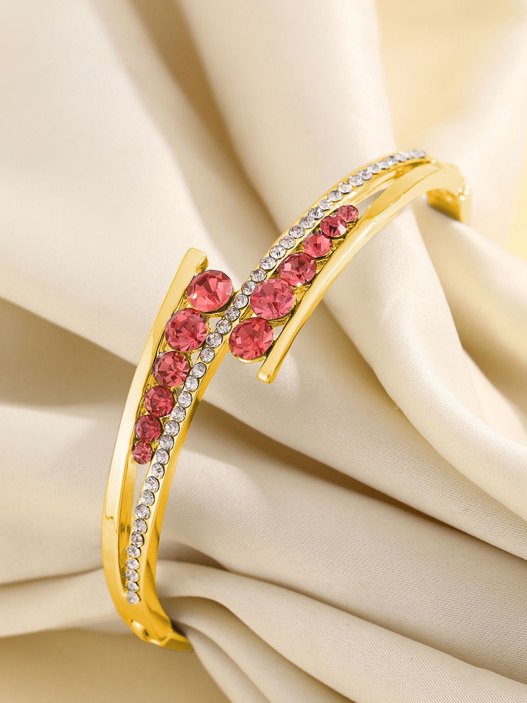

Shining Diva Fashion Gold-Plated Crystals Studded Bangle-Style Bracelet