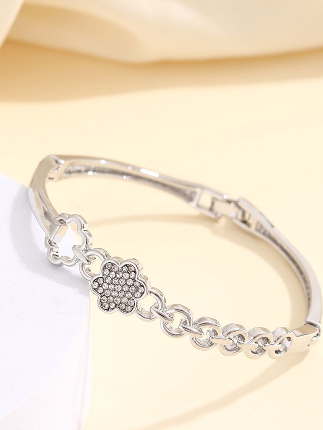 

Shining Diva Fashion Silver-Plated Crystals And Stones Studded Bangle-Style Bracelet