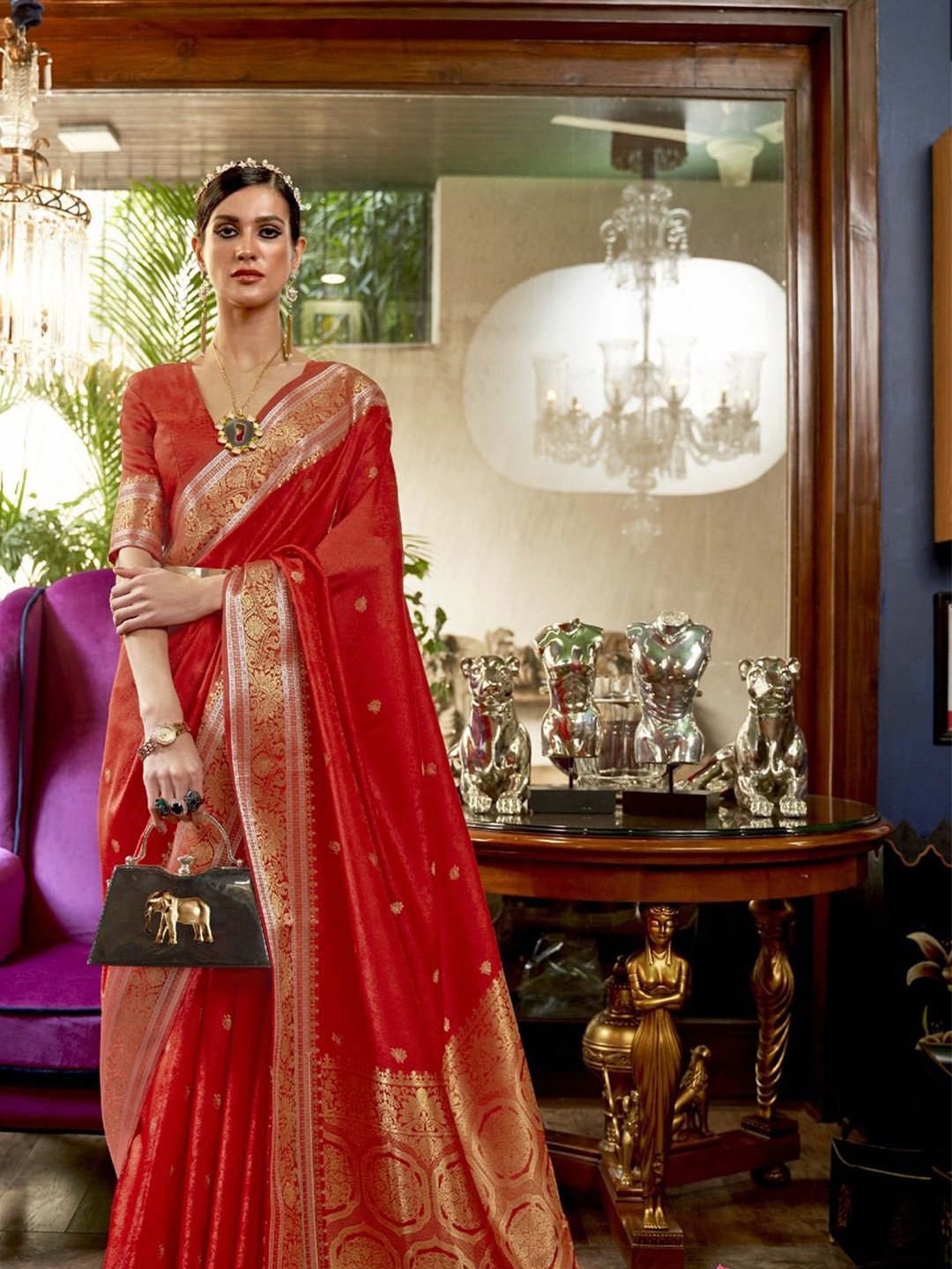

Anouk Woven Design Zari Silk Blend Banarasi Saree, Red
