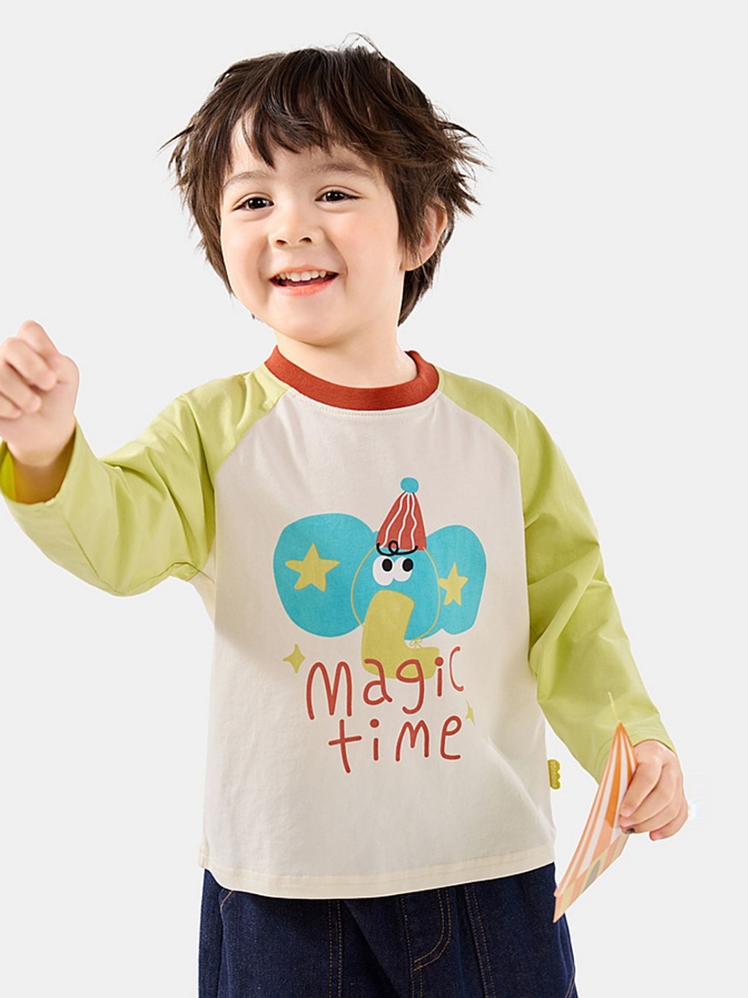 

LULU & SKY Boys Graphic Printed Round Neck Cotton T-shirt, Beige