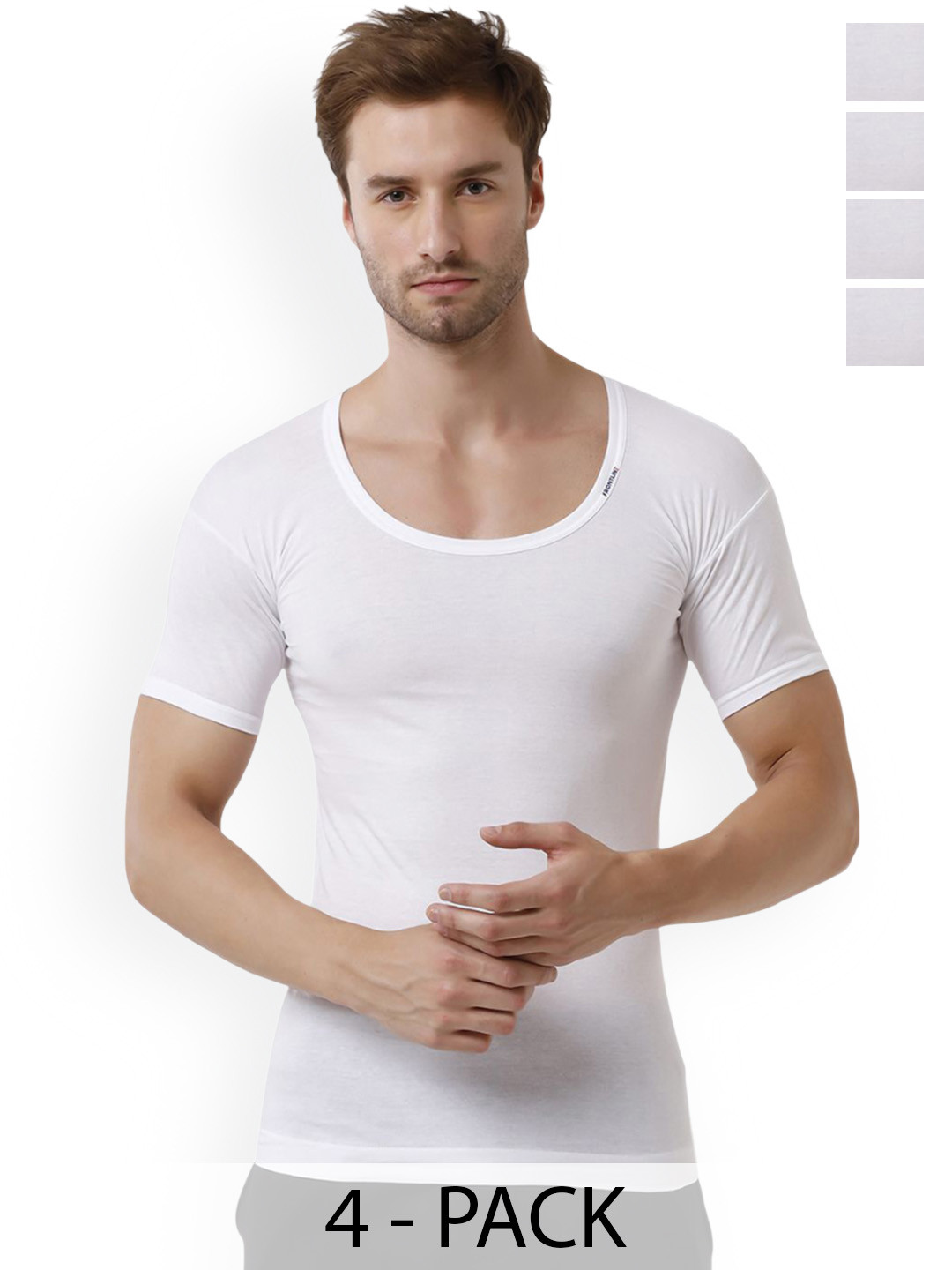 

Rupa Pack Of 4 Cotton Undershirt Vests Frontline-White-Vest-RNS-4-85