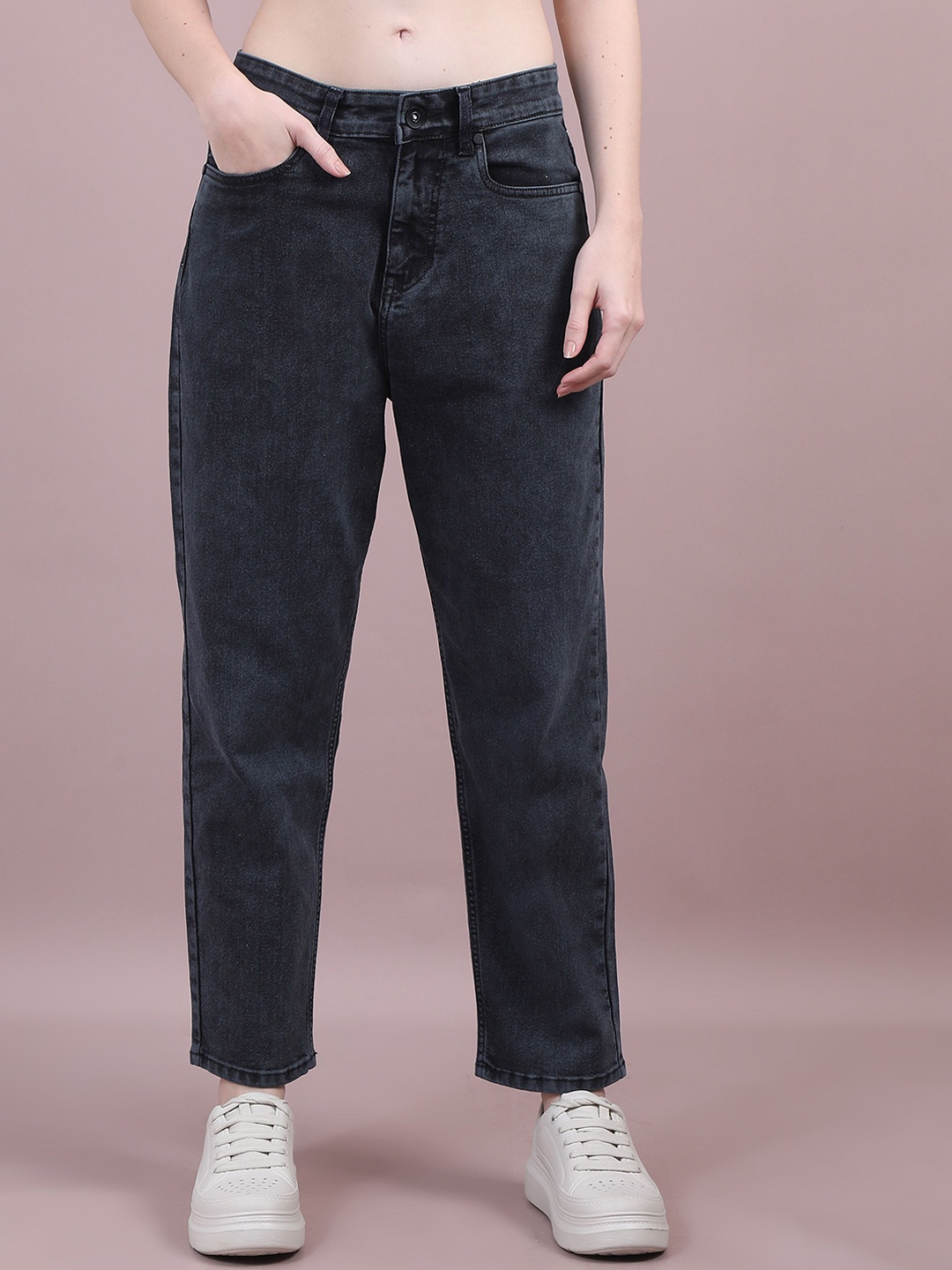 

FLYTIVE Women Comfort High-Rise Light Fade Stretchable Jeans, Black