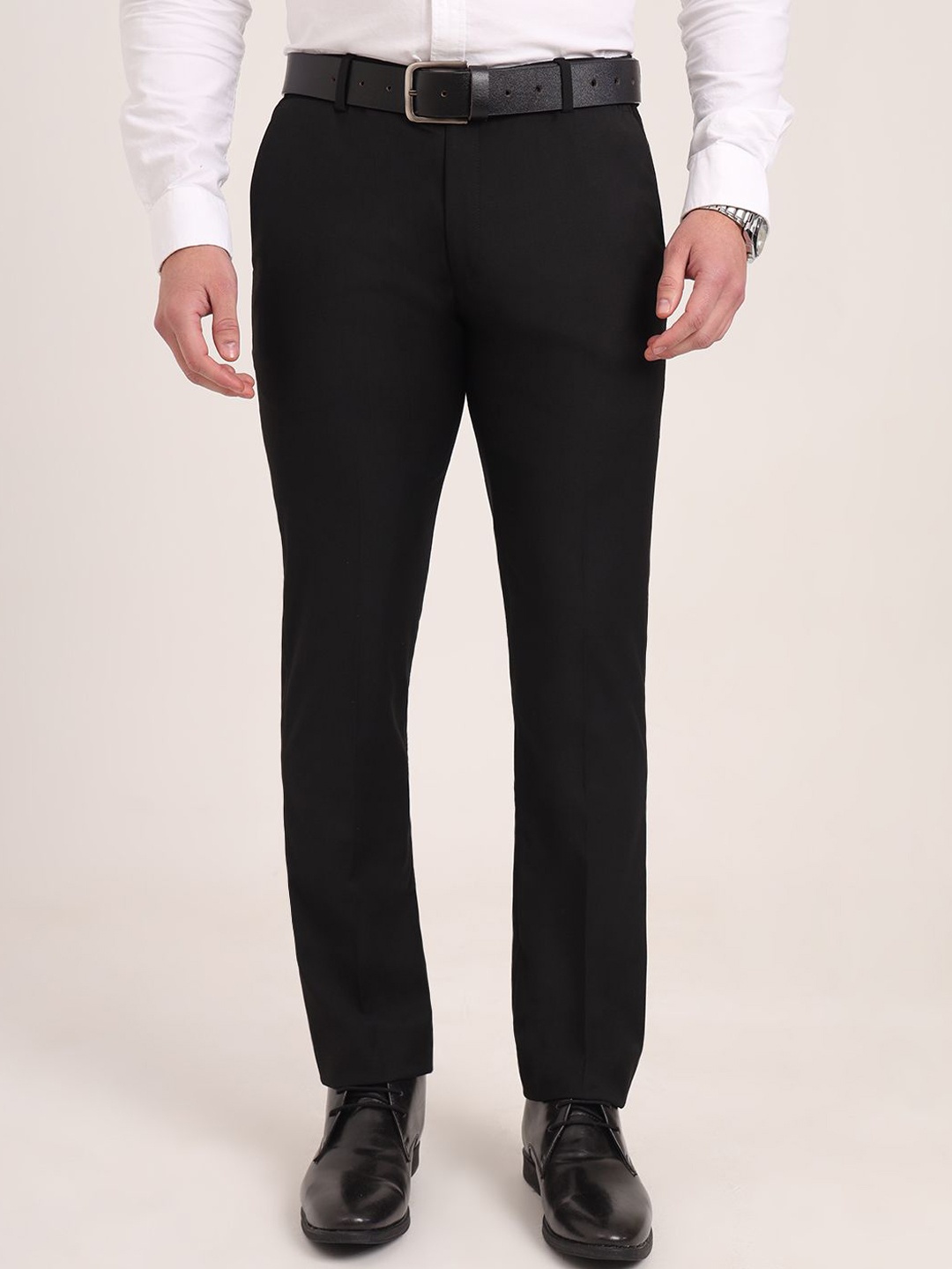 

JADE BLUE Men Slim Fit Mid-Rise Formal Trousers, Black