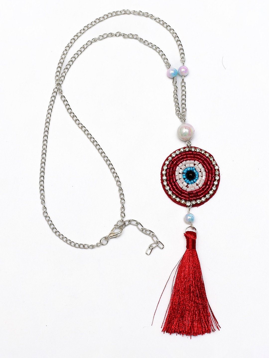 

Daizy Girls Evil Eye Embellished With Beads and Tussel Chain, Silver