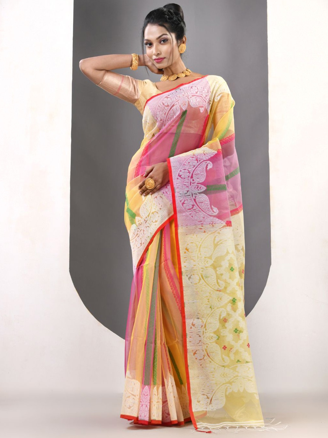 

Charukriti Woven Design Pure Silk Saree, White