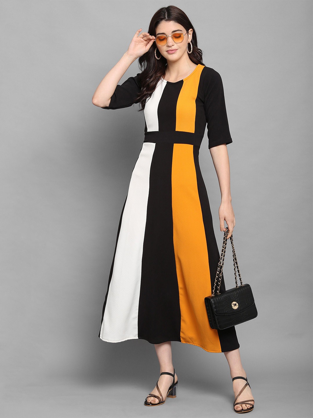 

DressBerry Colourblocked A-Line Midi Dress, Yellow