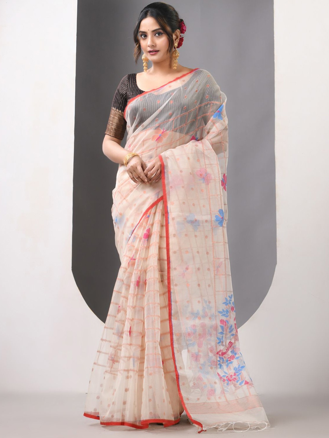 

Charukriti Woven Design Pure Silk Designer Saree, Beige