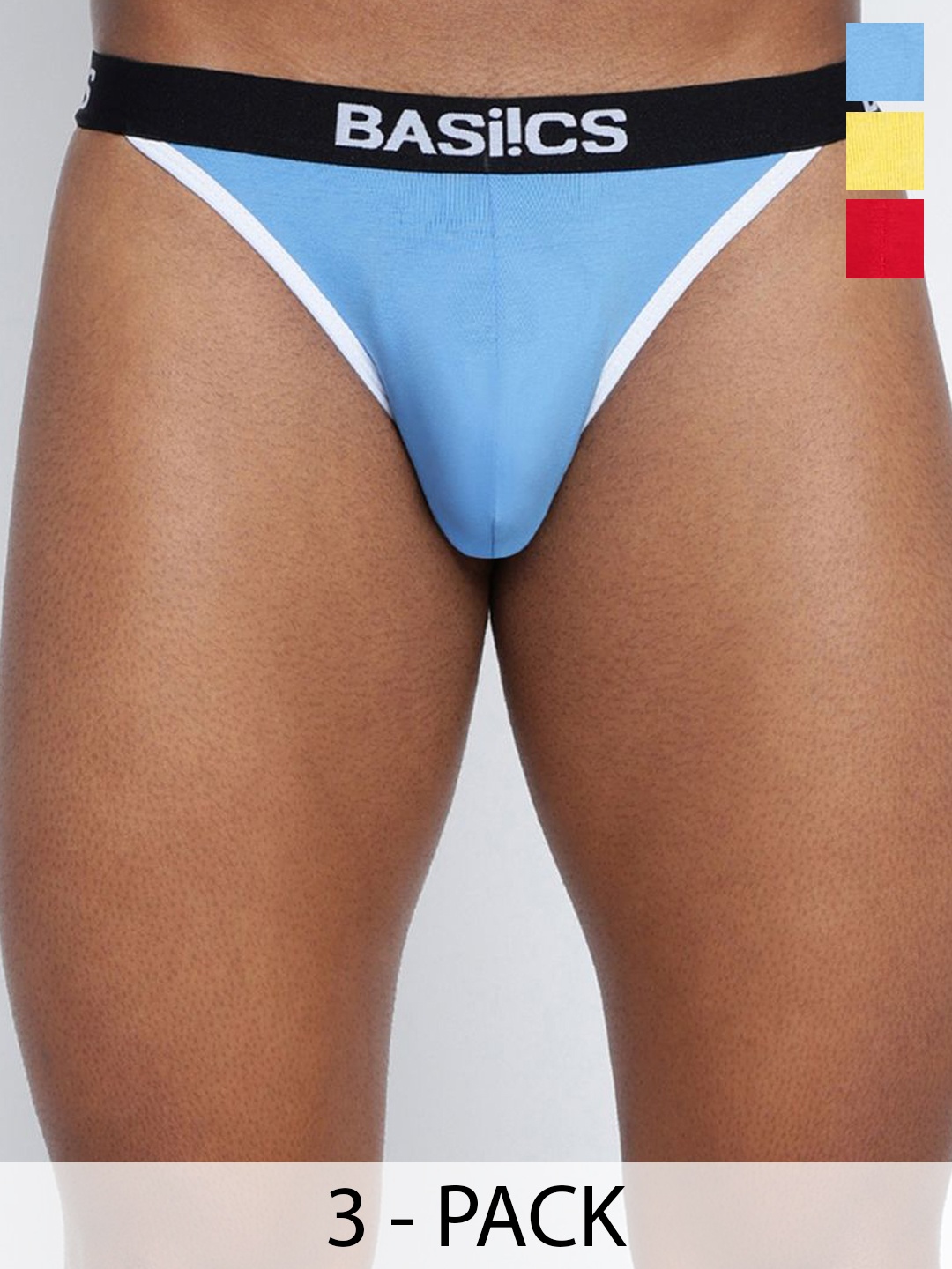 

BASIICS by La Intimo Pack Of 3 Thigh High Low Rise Basic Briefs - IBCSBR020C136, Blue