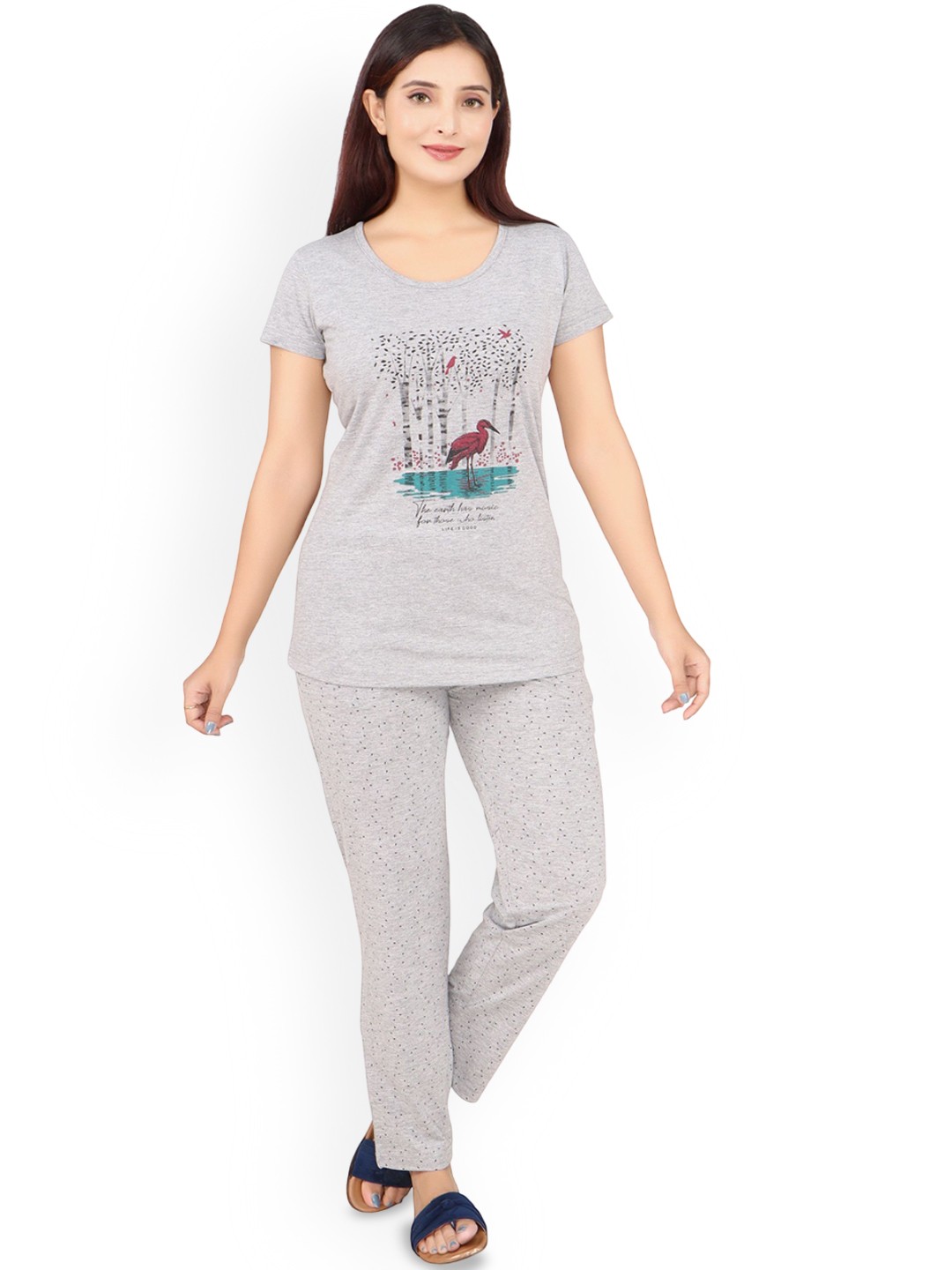 

CLINT Women Printed Night suit, Grey