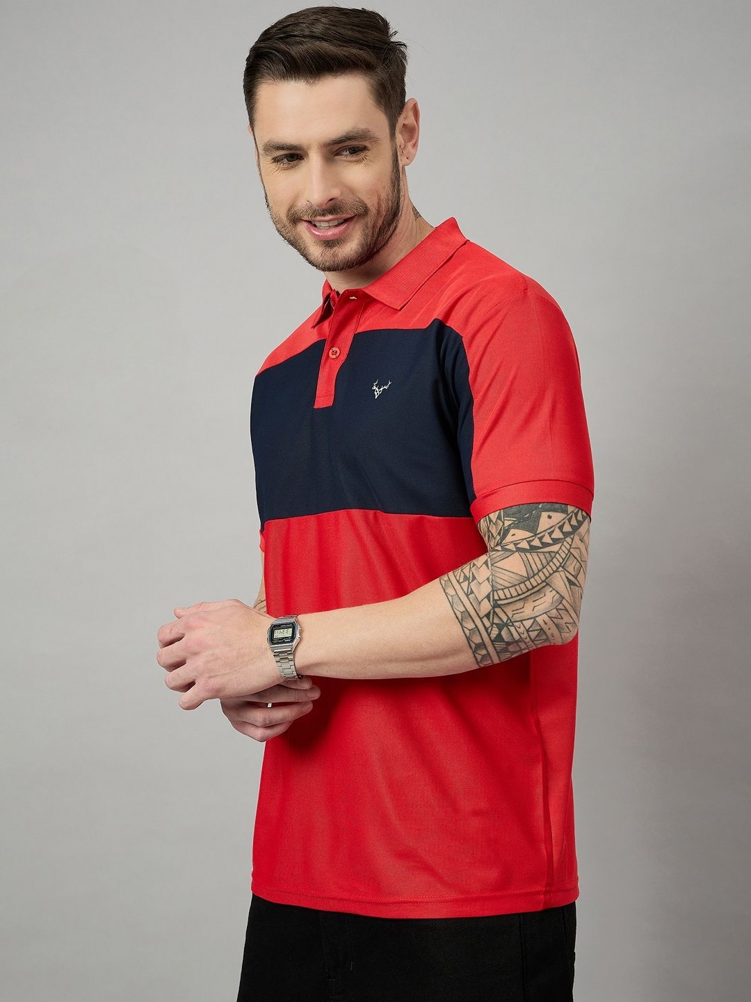 

BRONATION Men Colourblocked Polo Collar Cotton T-shirt, Red