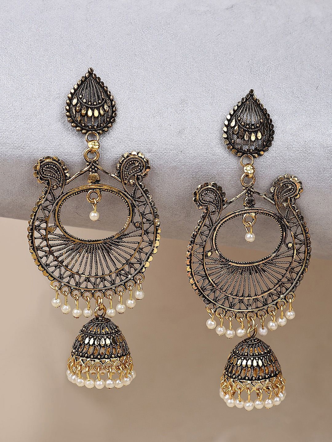 

Anouk Gold-Plated Pearls Beaded Contemporary Shaped Drop Earrings